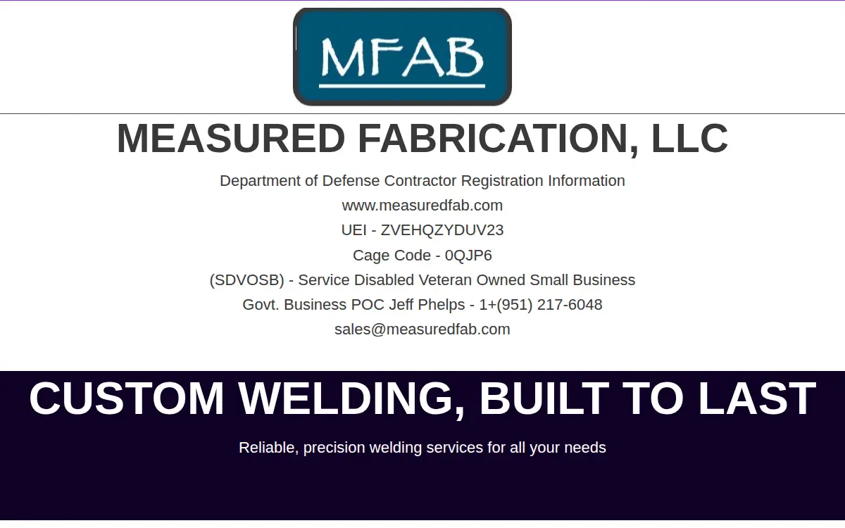 Homepage of Measured Fabrication, LLC