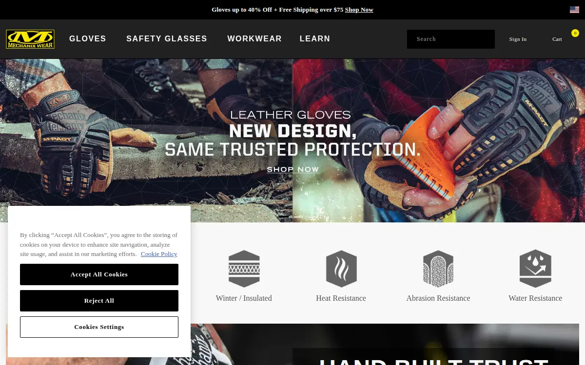 Homepage of Mechanix Wear LLC