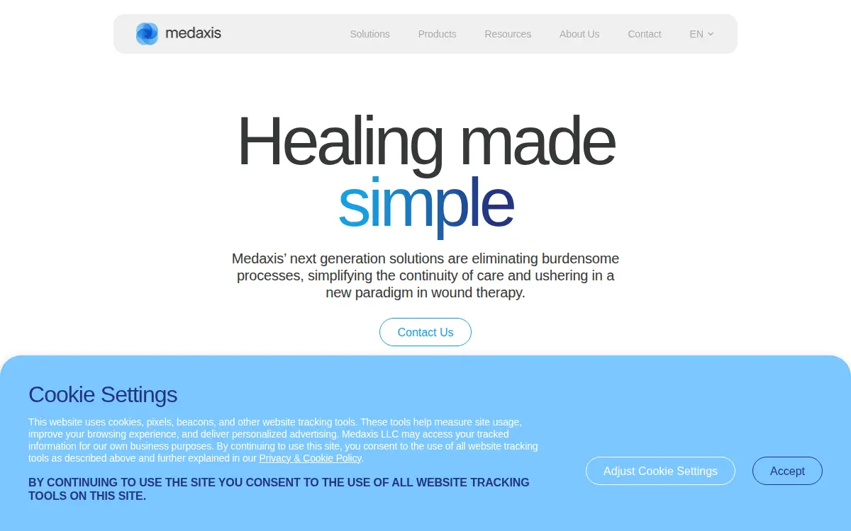 Homepage of Medaxis LLC