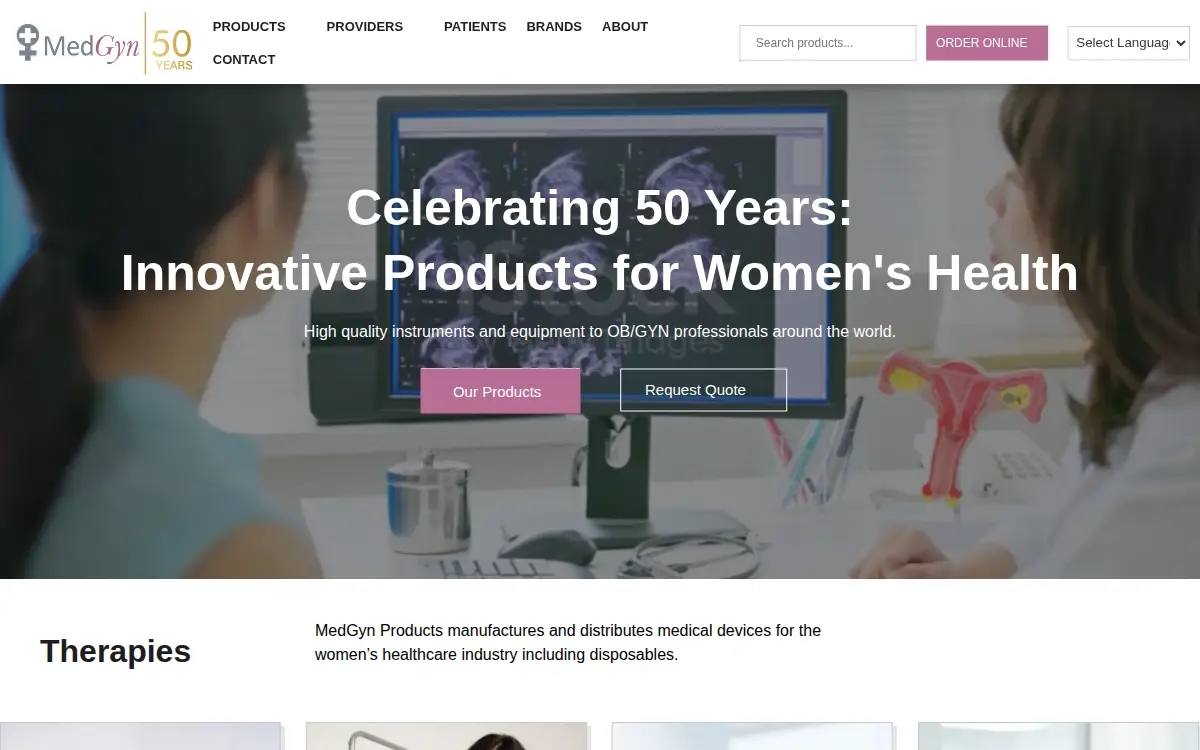Homepage of Medgyn Products INC