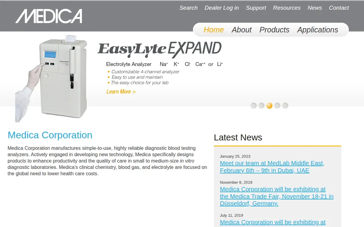 Homepage of Medica CORP