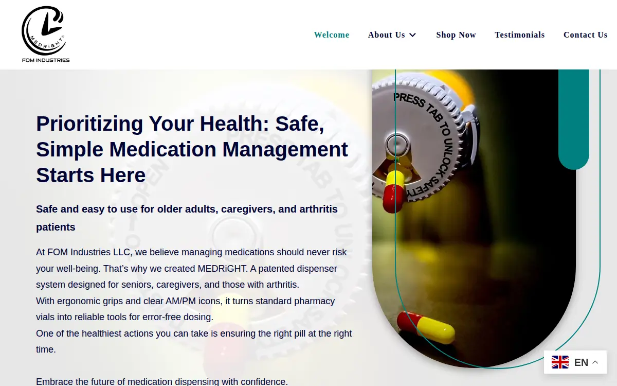 Homepage of Fom Industries, LLC
