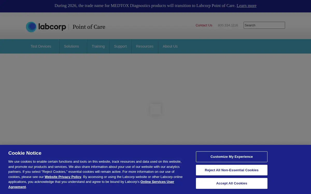 Homepage of Medtox Diagnostics, INC.