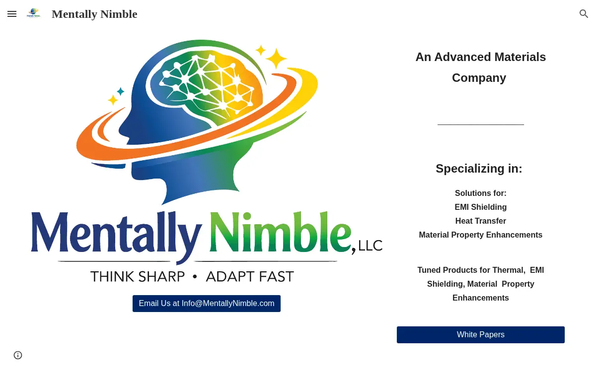 Homepage of Mentally Nimble, LLC