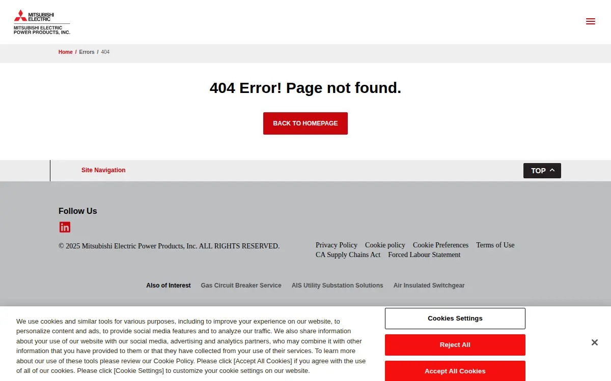 Homepage of Mitsubishi Electric Power Products, INC