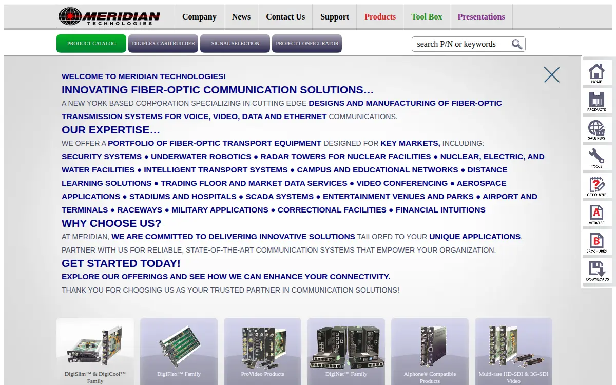 Homepage of Meridian Technologies, INC.