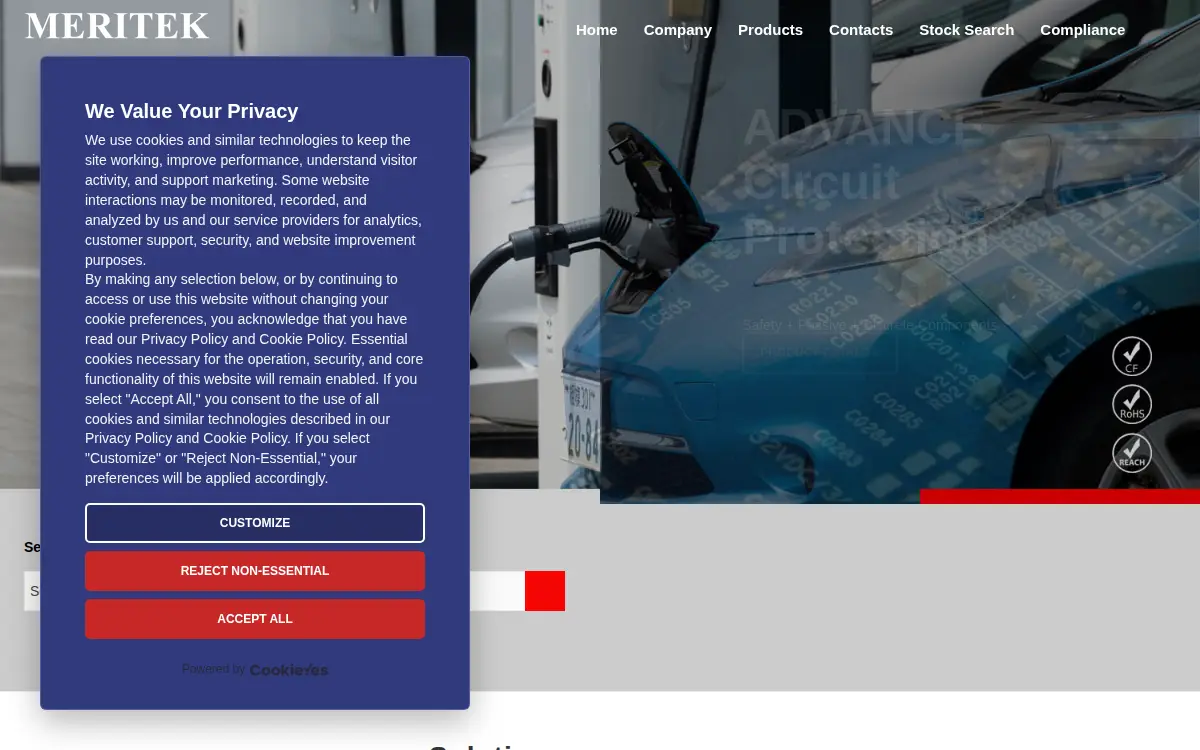 Homepage of Meritek Electronics Corporation