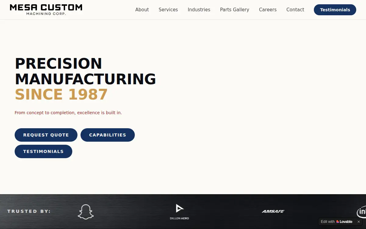 Homepage of Mesa Custom Machining CORP