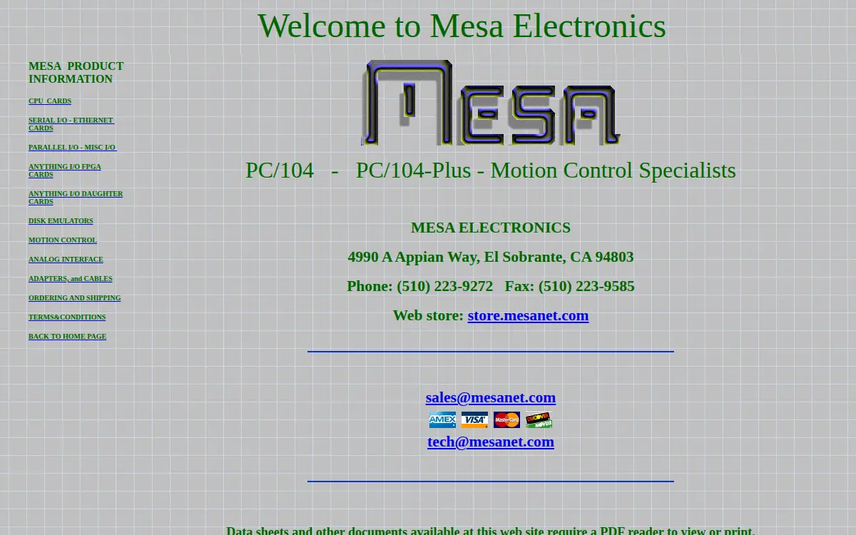 Homepage of Mesa Electronics