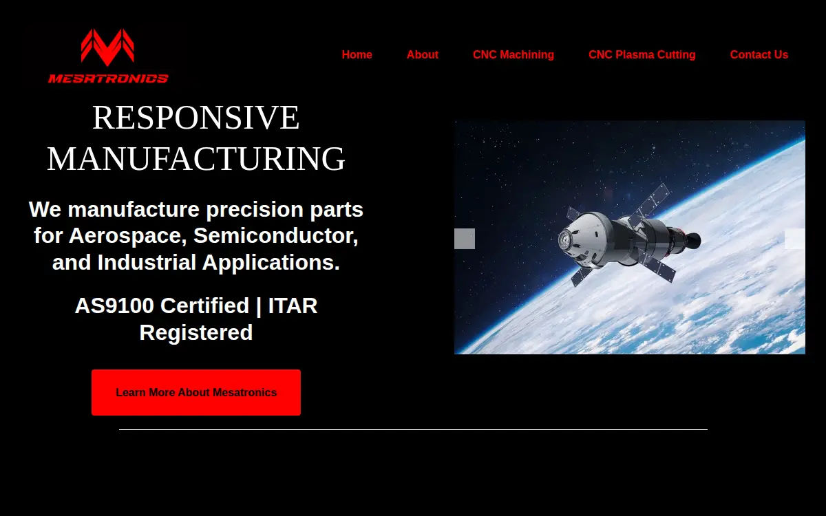 Homepage of Mesatronics INC.