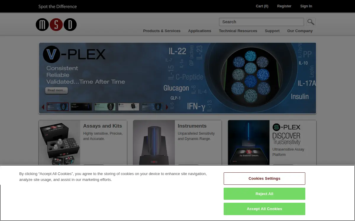Homepage of Meso Scale Diagnostics LLC