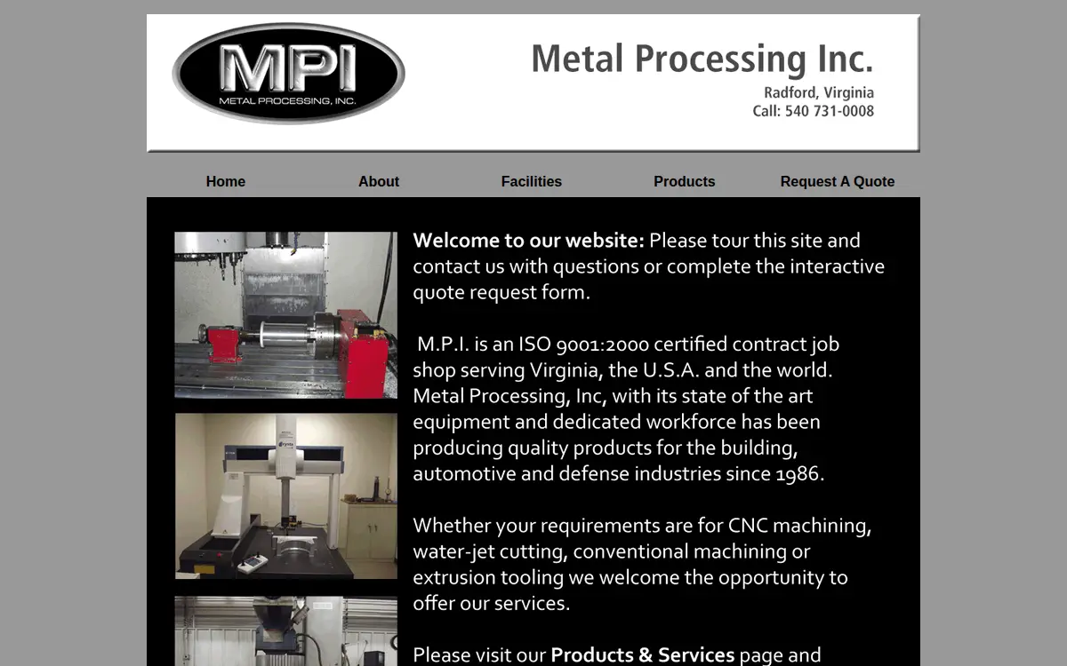 Homepage of Metal Processing, INC