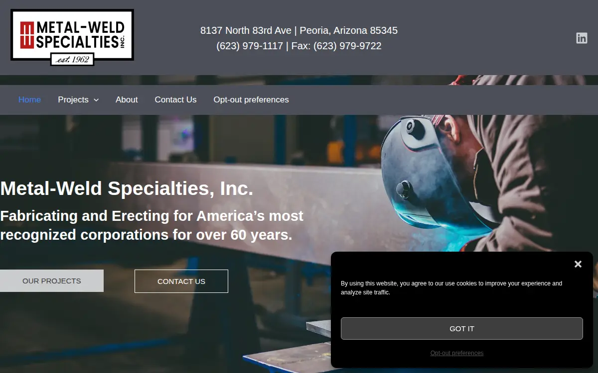 Homepage of Metal-weld Specialties, INC.