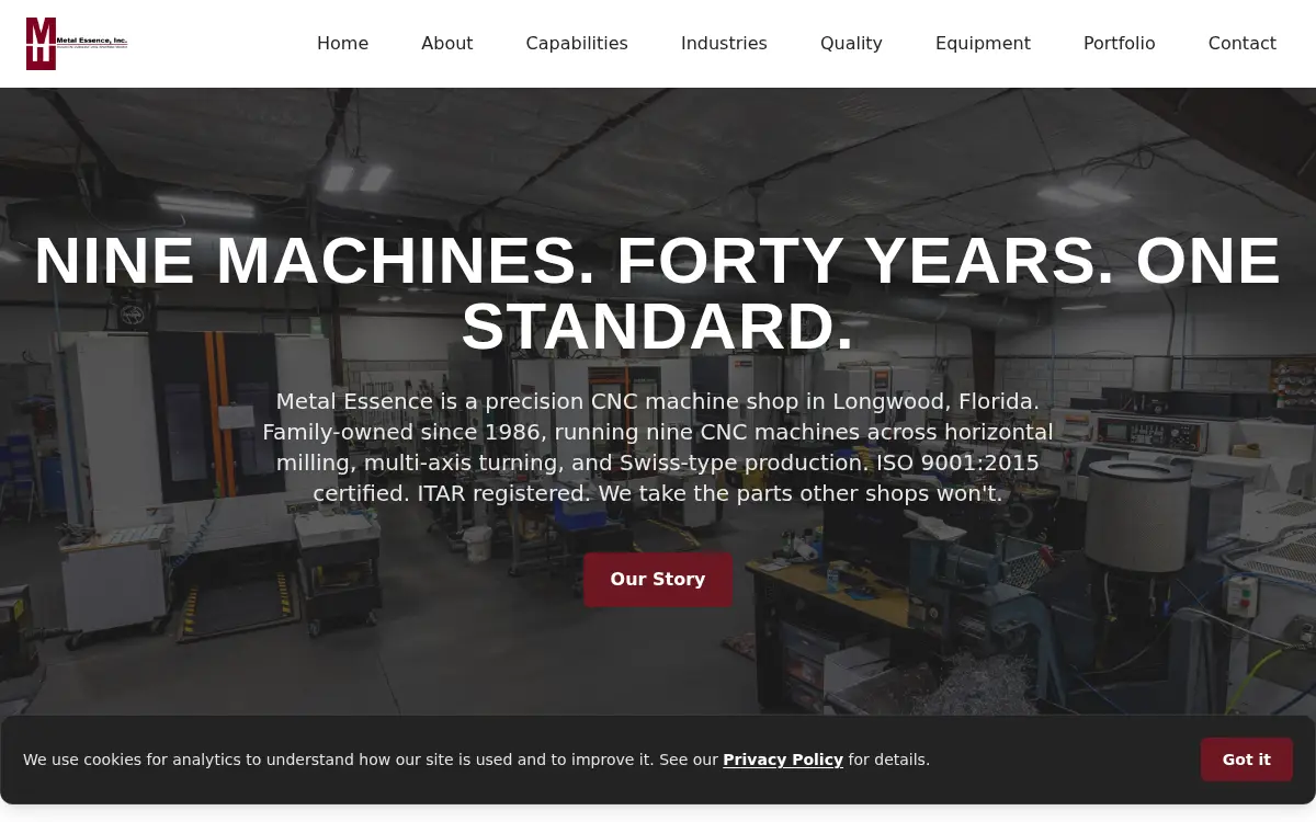 Homepage of Metal Essence, INC.