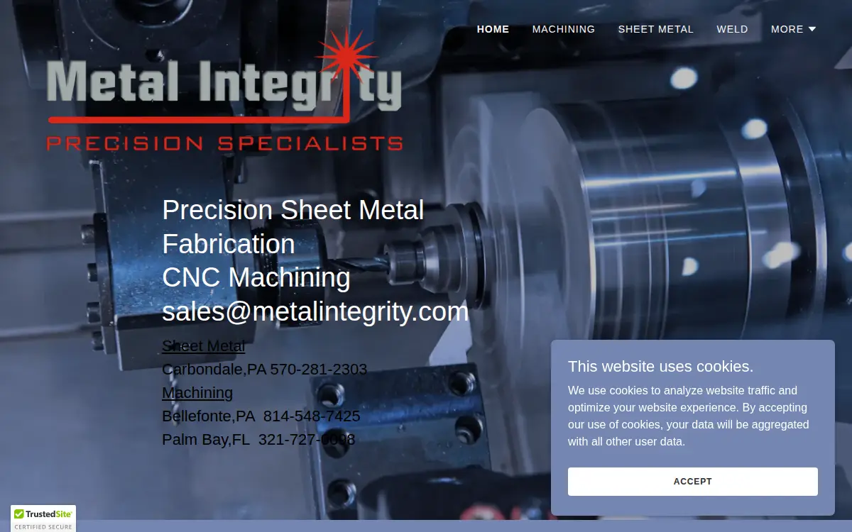 Homepage of Metal Integrity, INC.