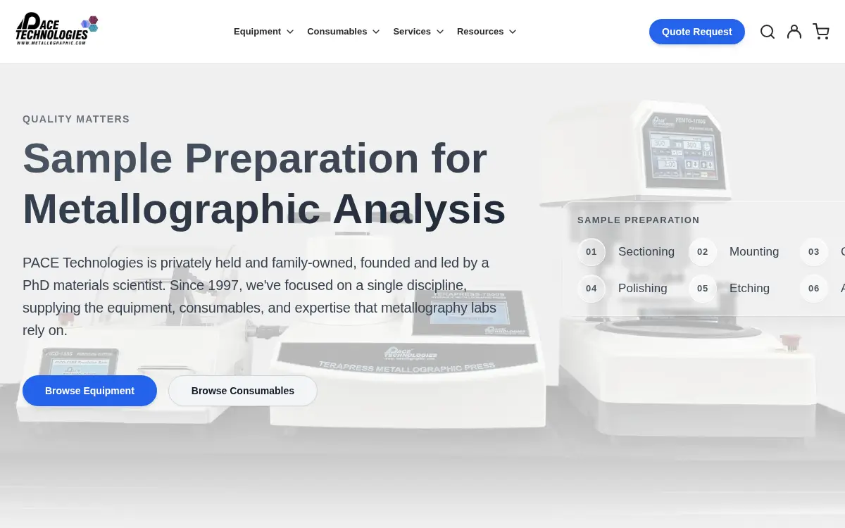 Homepage of Pace Technologies Corporation