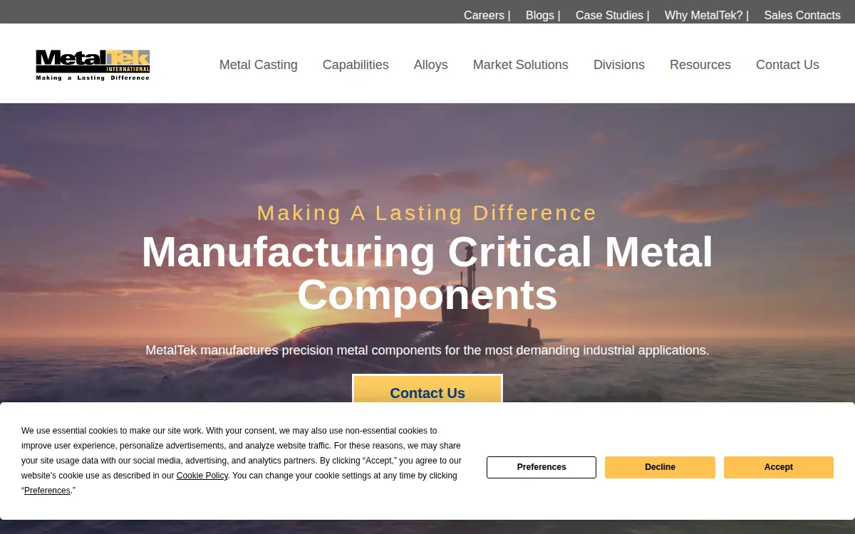 Homepage of Metaltek International, INC.