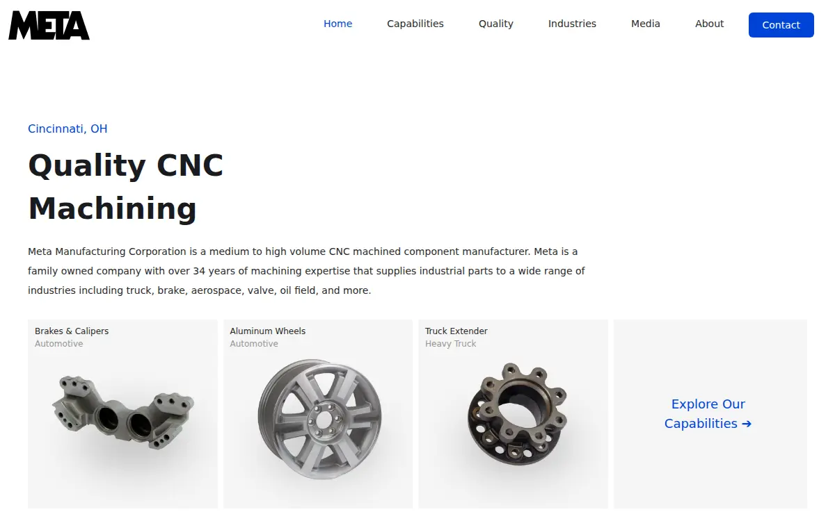 Homepage of Meta Manufacturing CORP