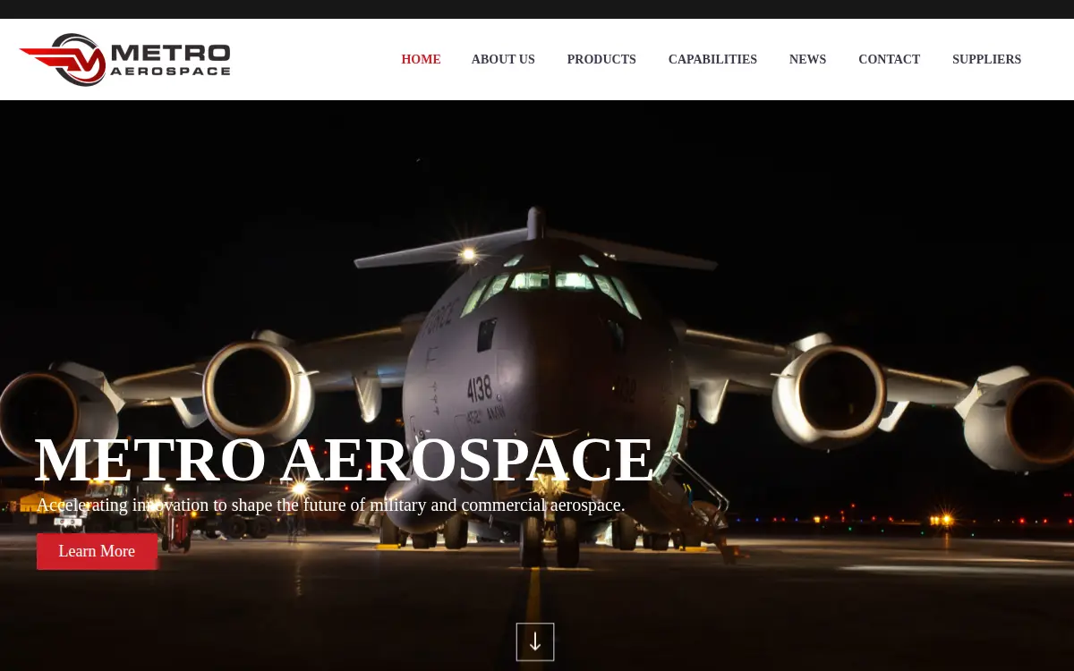 Homepage of Metro Aerospace, LLC