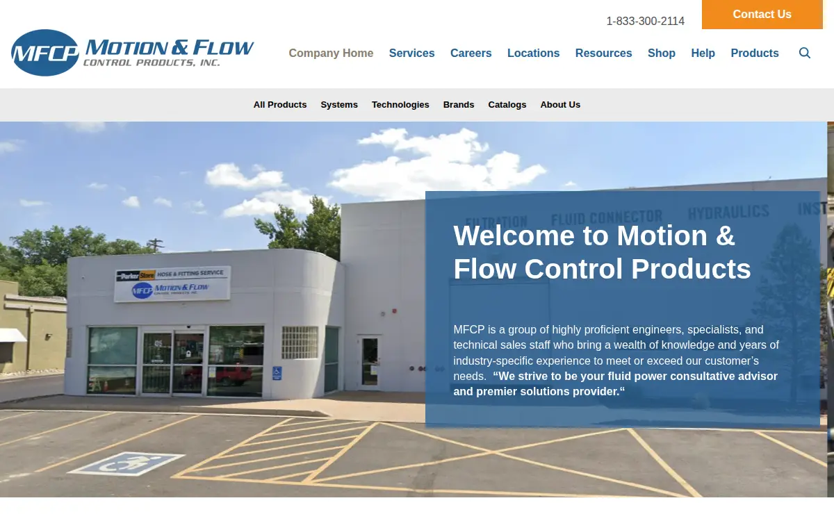 Homepage of Motion & Flow Control Products, INC.