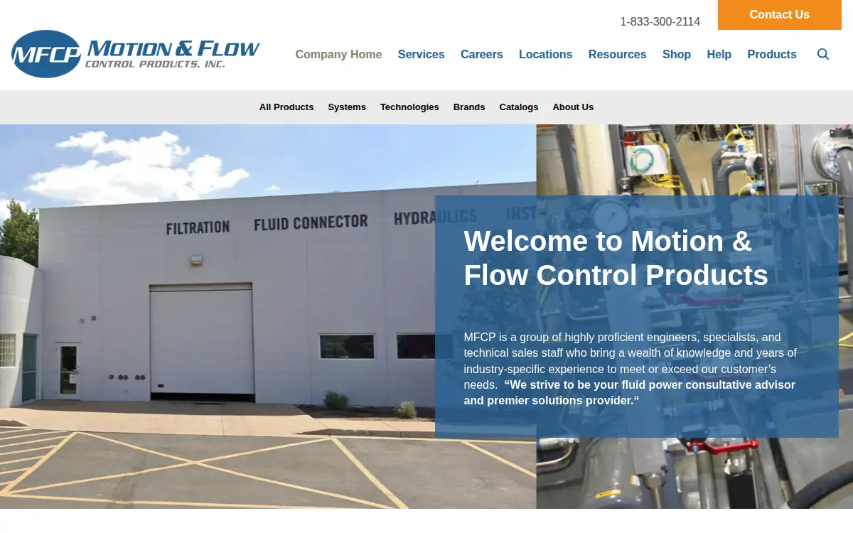 Homepage of Motion and Flow Control Products, INC.