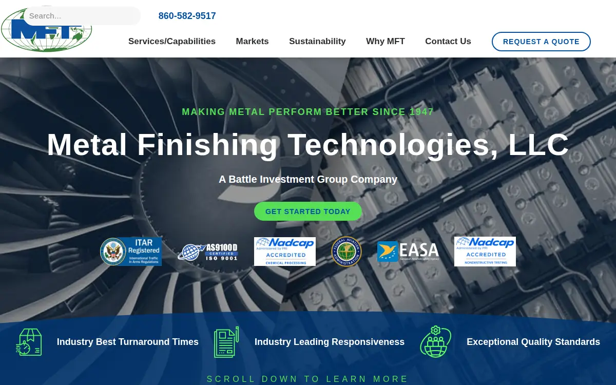 Homepage of Metal Finishing Technologies, LLC