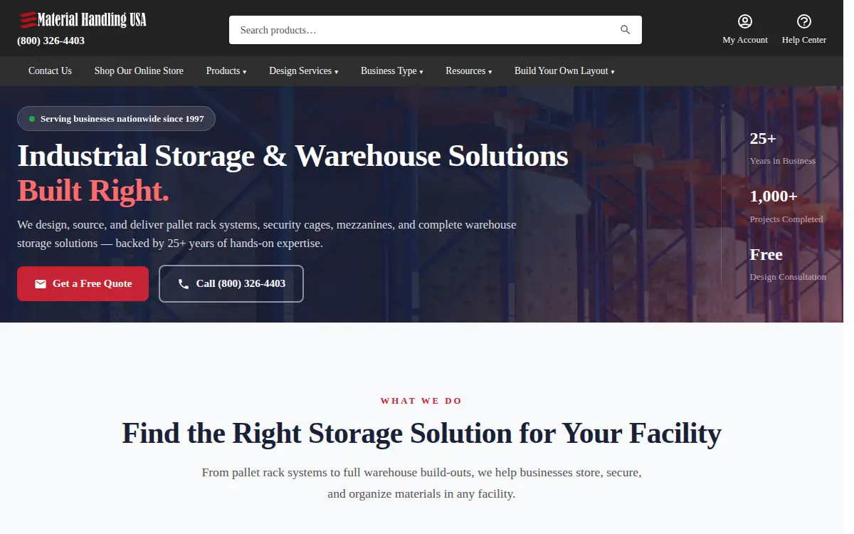 Homepage of Nationwide Shelving & Automated Storage Solutions INC