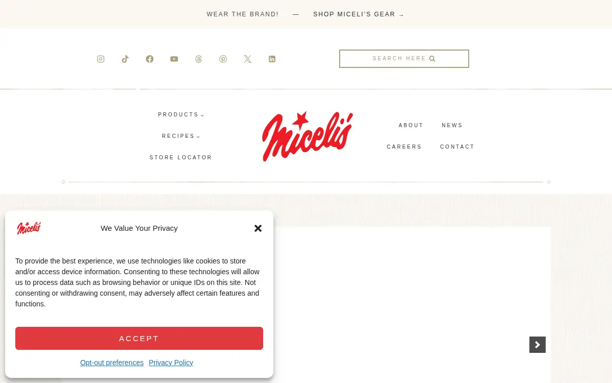 Homepage of Miceli Dairy Products CO