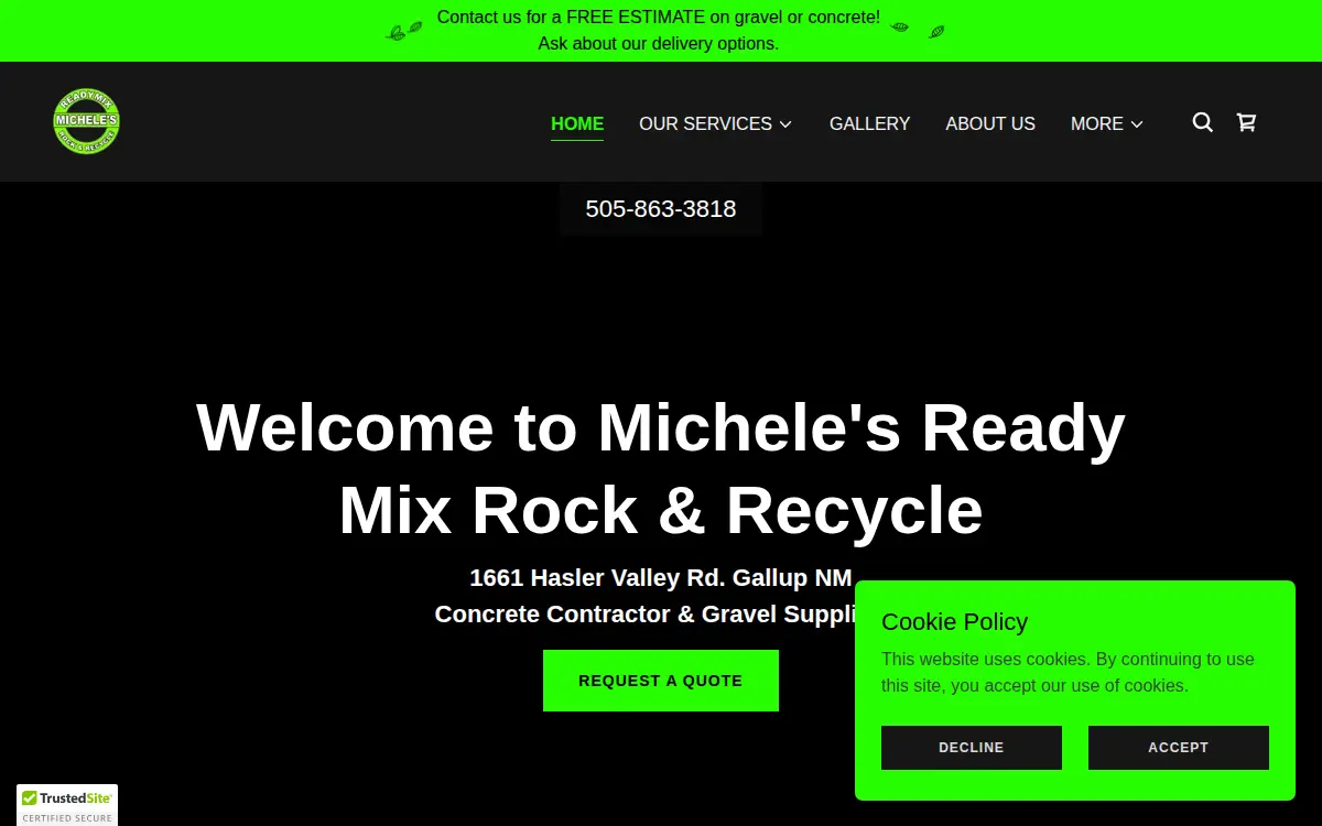 Homepage of Michele's Ready Mix, Rock & Recycle, INC.