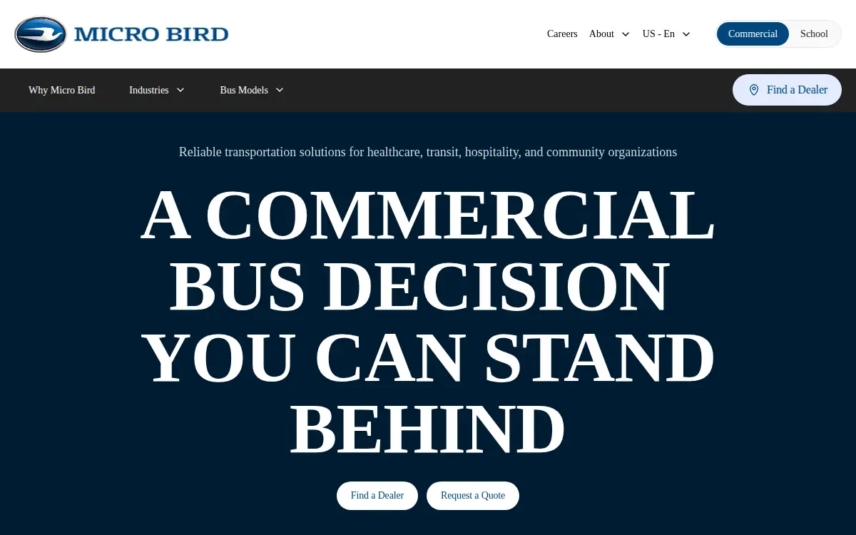Homepage of Micro Bird USA LLC