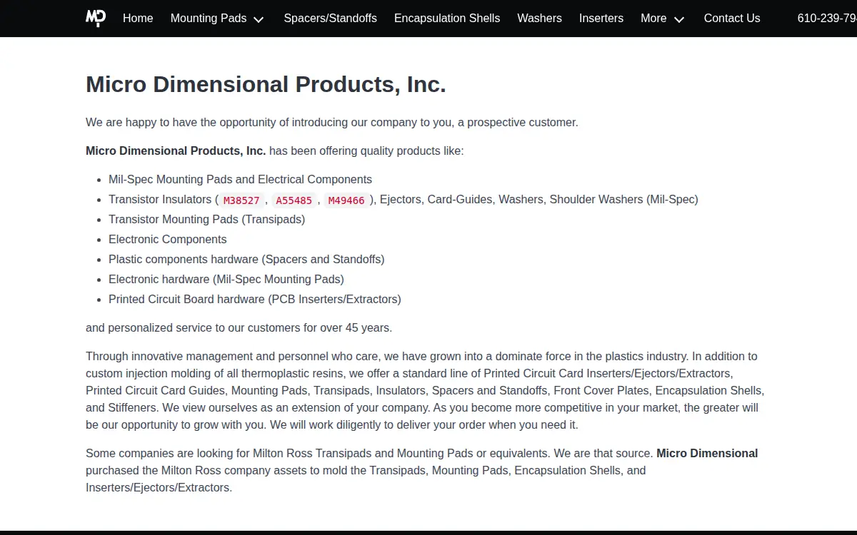 Homepage of Micro-dimensional Products INC