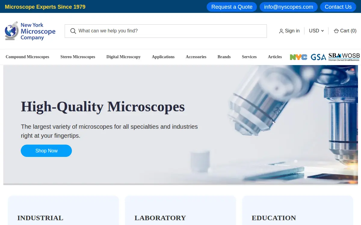 Homepage of New York Microscope Company, INC.