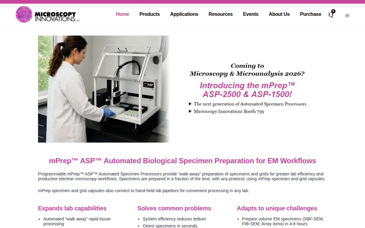 Homepage of Microscopy Innovations, LLC