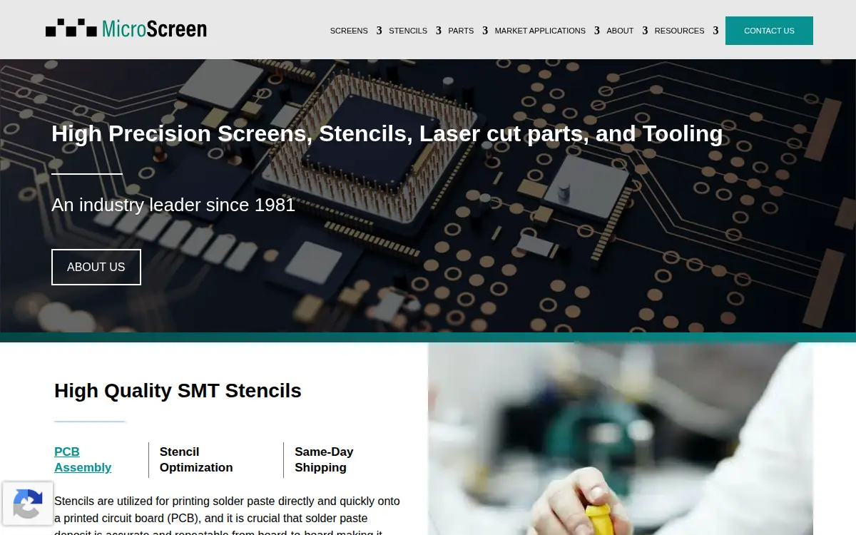 Homepage of Microscreen LLC