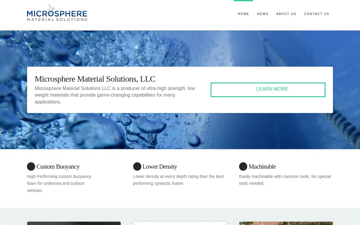 Homepage of Microsphere Material Solutions LLC
