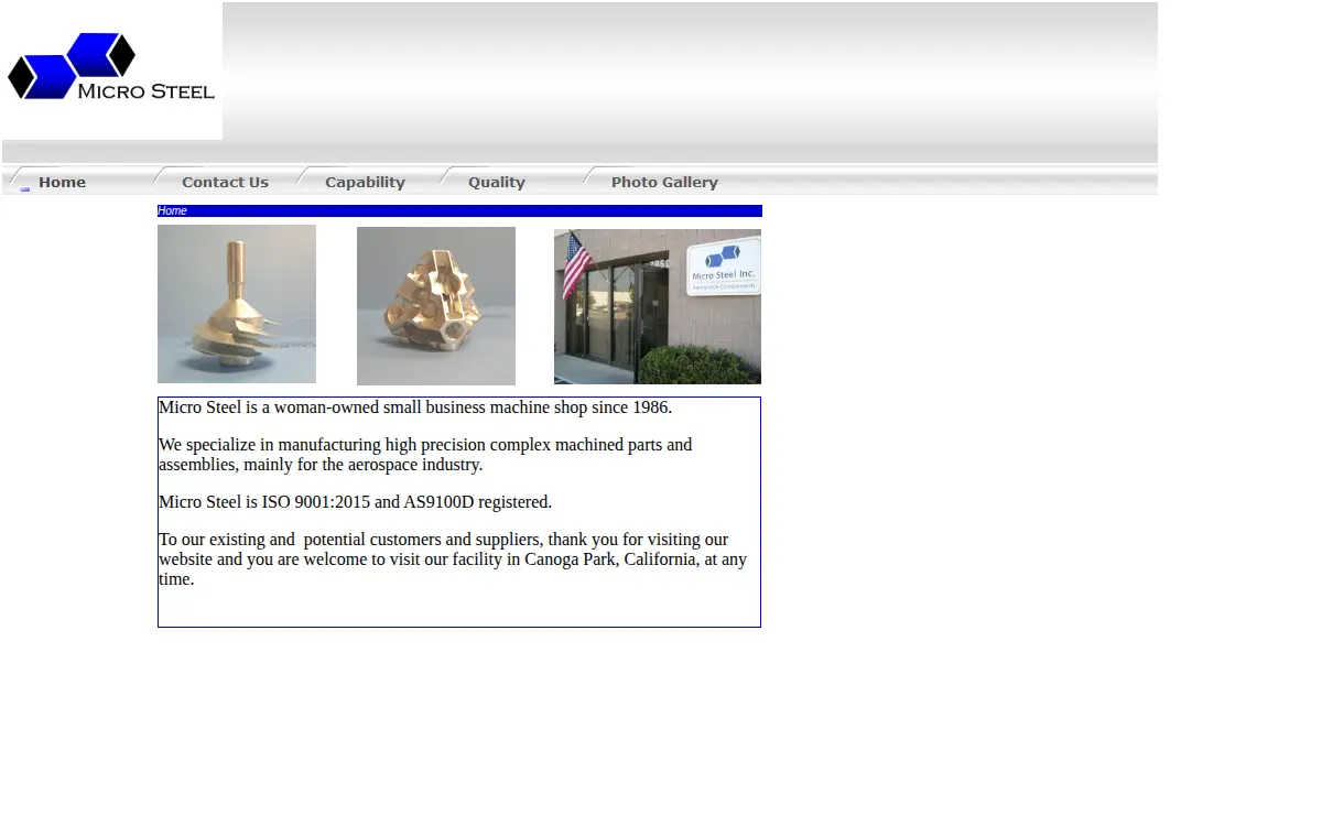 Homepage of Micro Steel, INC