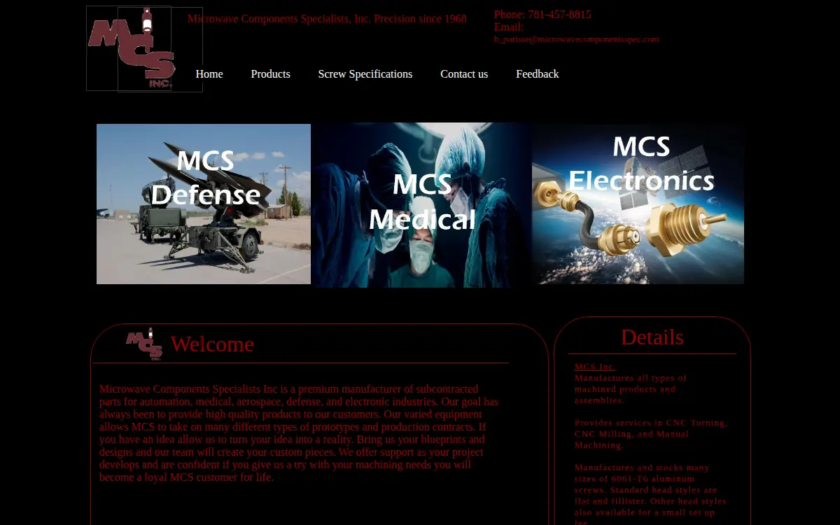 Homepage of Microwave Components Specialists, INC.
