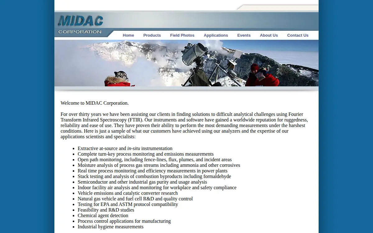 Homepage of Midac CORP