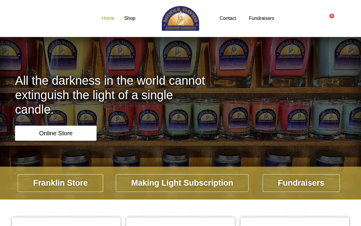Homepage of Middle Davids Artisan Candles INC.