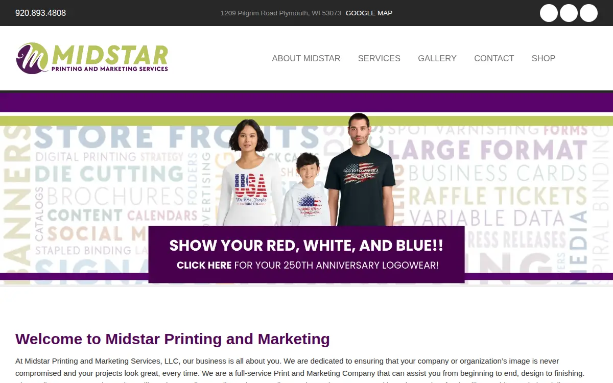 Homepage of Midstar Printing and Marketing Services, LLC