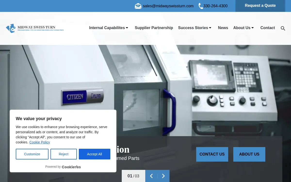 Homepage of Midway Swiss Turn, INC.
