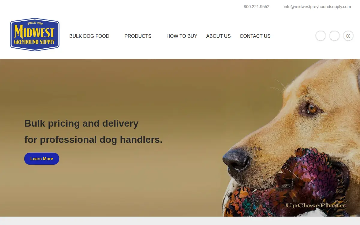 Homepage of Midwest Greyhound Supply INC