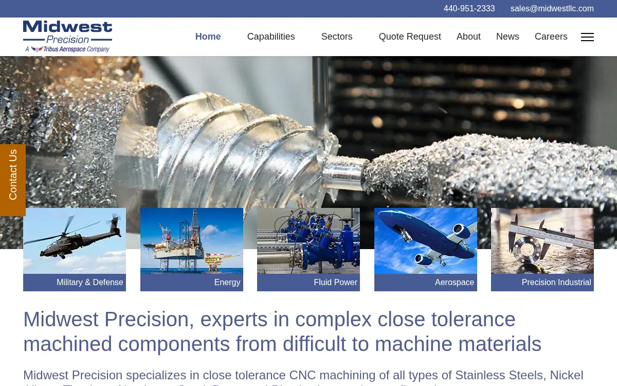 Homepage of Midwest Precision LLC