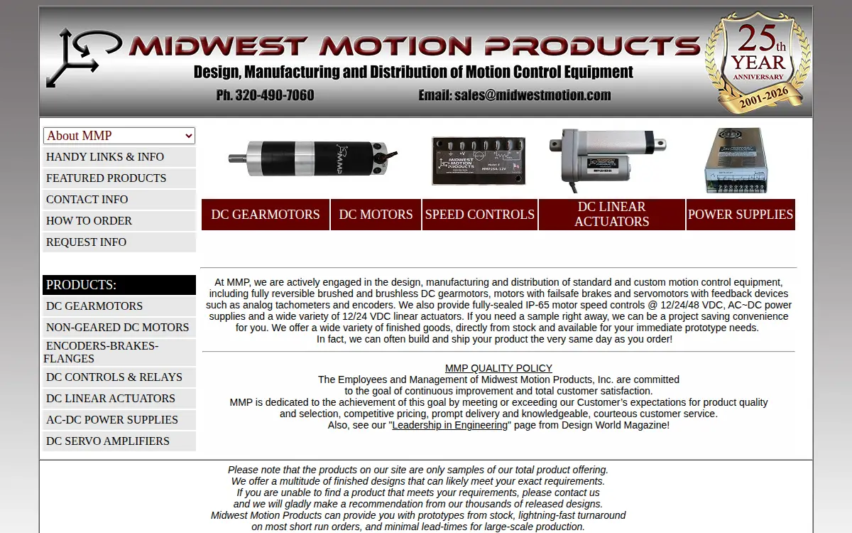 Homepage of Midwest Motion Products, INC