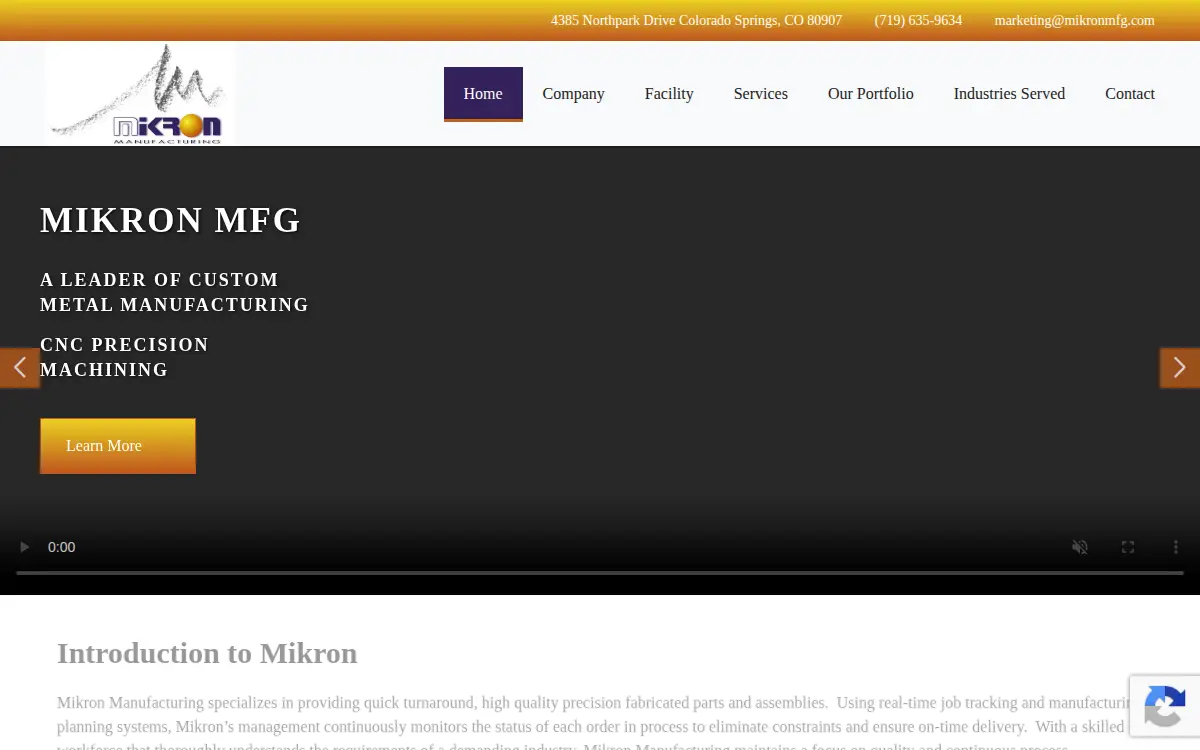 Homepage of Mikron Manufacturing, INC.