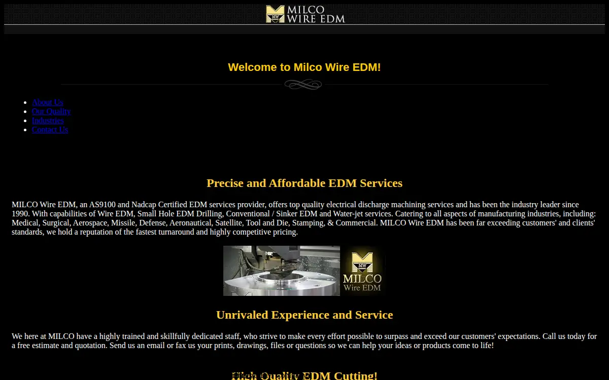 Homepage of Milco Wire Edm, INC.