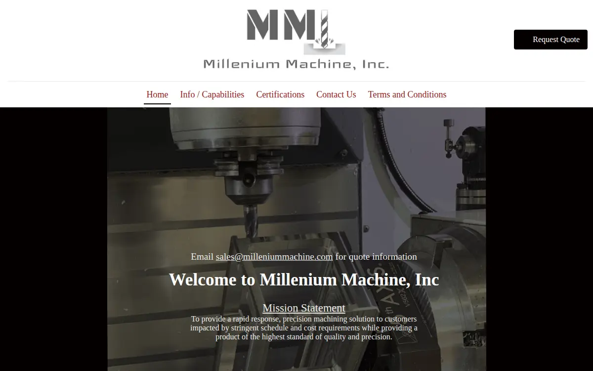 Homepage of Millenium Machine, INC.