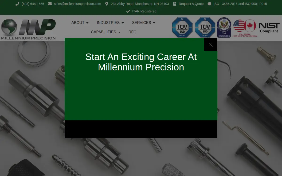 Homepage of Millennium Precision LLC