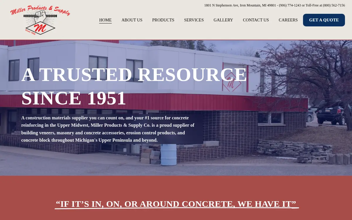 Homepage of Miller Products & Supply CO