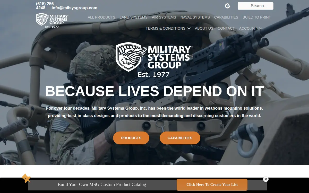 Homepage of Military Systems Group, INC.